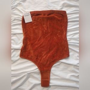 NWT American Apparel velour, strapless, bodysuit, thong back, size medium.